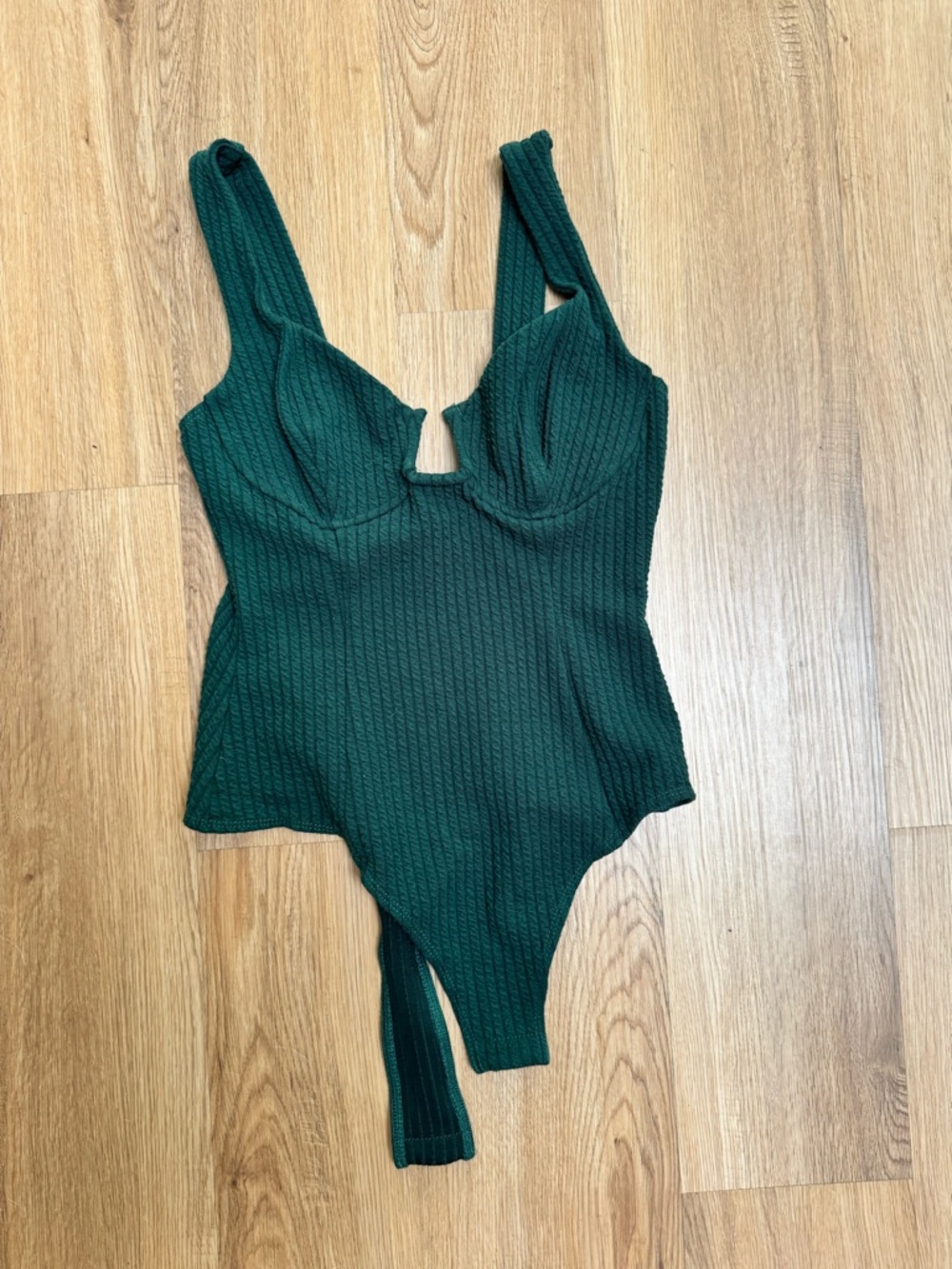Astr Ribbed Deep Green One-Piece Bodysuit